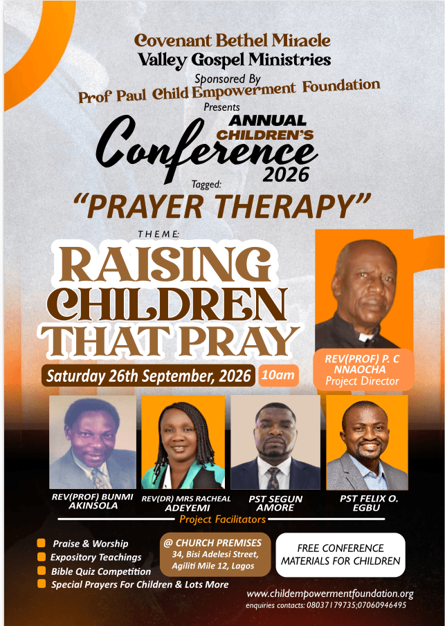 Covenant Bethel Miracle Valley Annual Children's Conference 2026 Flier — Prayer Therapy: Raising Children That Pray